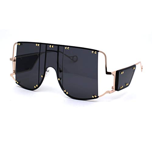 Panel Lens Retro Mobster Style Metal Rim Shield Sunglasses2