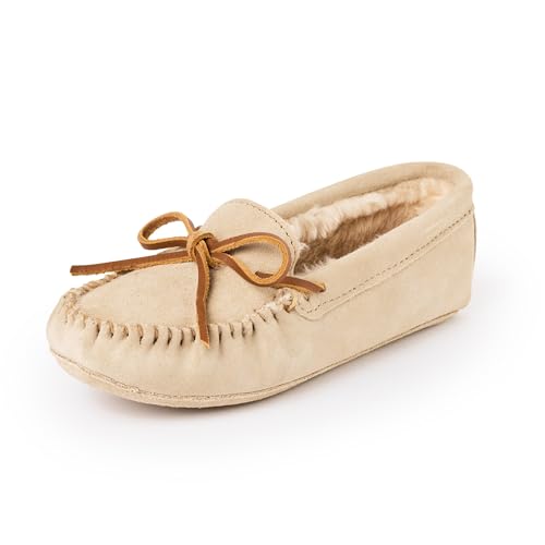 Minnetonka Women's Suede Soft Leather Sole Faux Fur Lined Slippers