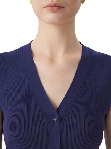 Image of SUUKSESS Women Sleeveless Sweater Tops Summer V Neck Button Down Vest Tops Business Casual Work Shirts