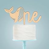Whale One Birthday Wood Cake Topper- 1st Birthday Cake Decoration Sign Cake Charm for Baby Shower Favors, Baby Gender Reveal, First Birthday Party Supplies (whale)