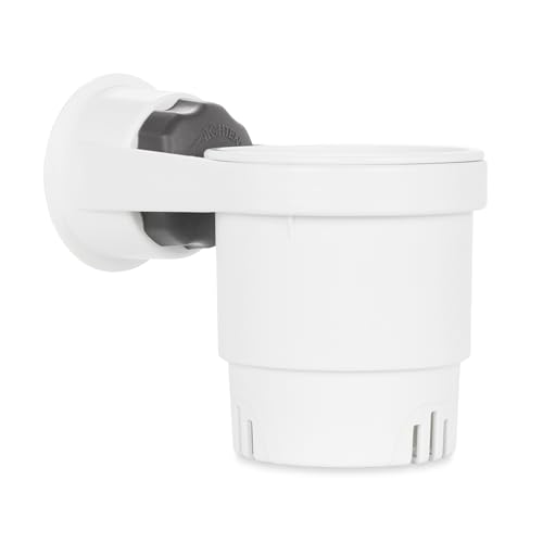 Camco RV Cup Holder with Mechanical Suction – Portable Drink Holder for RVs, Campers, & Boats - Features Heavy-Duty Suction Cup Mount Compatible w/Smooth, Non-Porous Surfaces - White (53084)