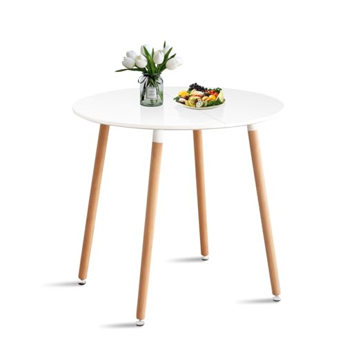 AnYu Furniture Mesa Comedor Redonda, Mesa Cocina PequeñA de Cocina para 2 4 Personas, Mesa de Comedor Blanca 80 Cm