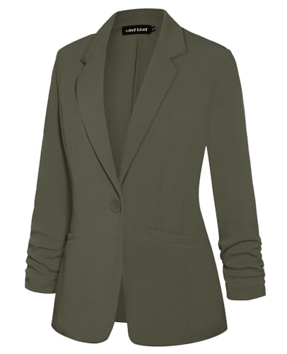 MINTLIMIT Womens Casual 3/4 Sleeve Blazers Jackets Button Front Lapel Collar Blazer Suit Cardigan for Work Office,Army Green,XL2