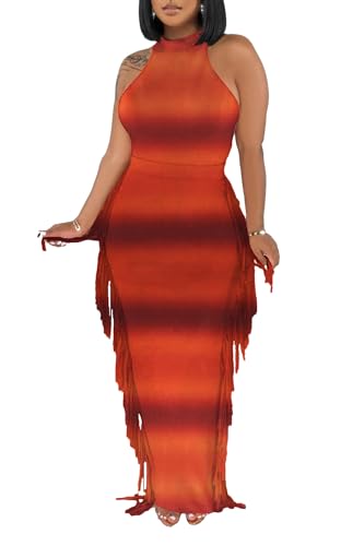 Image of 2 Piece Outfits for Women Sexy Halter Neck Sleeveless Crop Tops Ruched Bodycon Dresses Jumpsuits Fringe Skirt Sets
