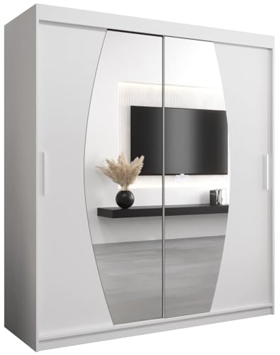 ABIKSMEBLE Armoire Elypse avec Porte Coulissante et Miroir - Dressing pour Chambre Adulte - Penderie Vêtement - Garde Robe - Placard - Closet