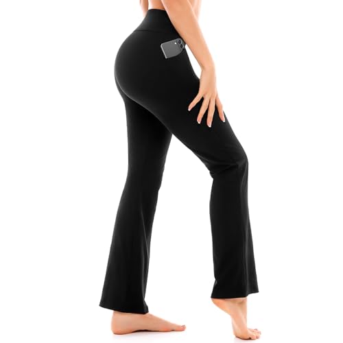 walifrey flare leggings with pocket for womenhigh waisted opaque flare pants for yoga workout
