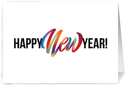 One Jade Lane Rainbow Happy New Year Cards, Christmas Cards, Holiday Cards 5x7, Heavy Stock, Set of 18 Holiday Cards & Envelopes. (Rainbow)