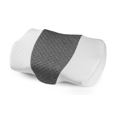 TOPPURE Cervical Neck Pillow with Bamboo Fabric Pillowcase Contour Memory Foam Pillow Supportive for Side Back Stomach Sleepers(White&Grey)