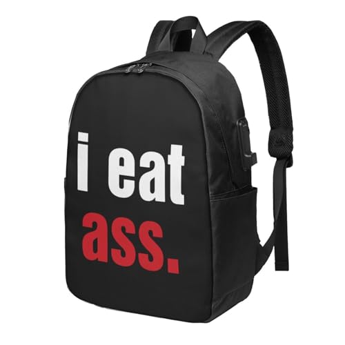 AHUNARLOP I Eat Ass Travel Laptop Backpack Bag with USB Charging Port 17 Inch Computer Business Backpacks for Women Men Work College Gift,Casual Daypack,Black