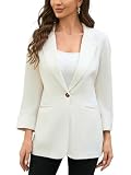 ssjoydepot 2025 Women's One Button Linen Blazer 3/4 Sleeve Casual Suit Jacket(Beige,L)