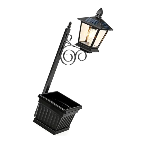 Lampadaire solaire extérieur avec jardinière en fer lampe décoration jardin terrasse antirouille