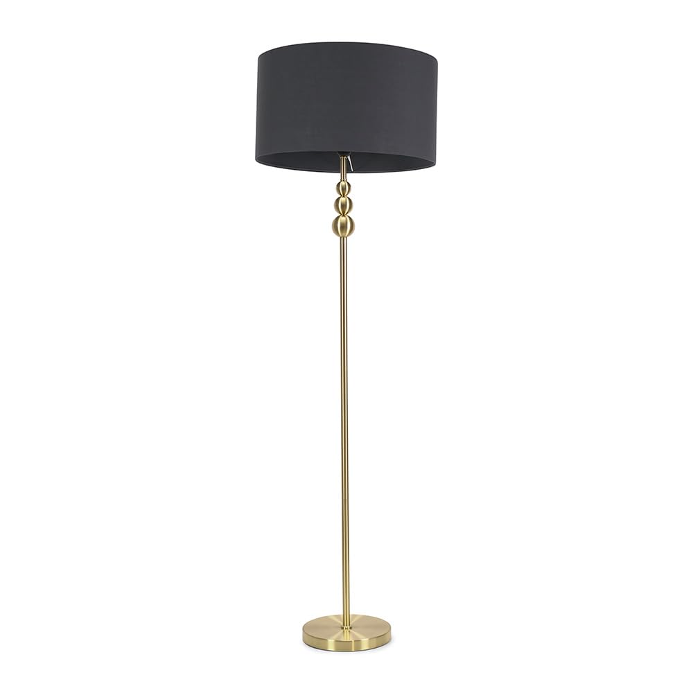Valuelights Unisex Charcoal Marissa Fabric Drum Shade W/ Brushed Gold Stacked Ball Floor Lamp In