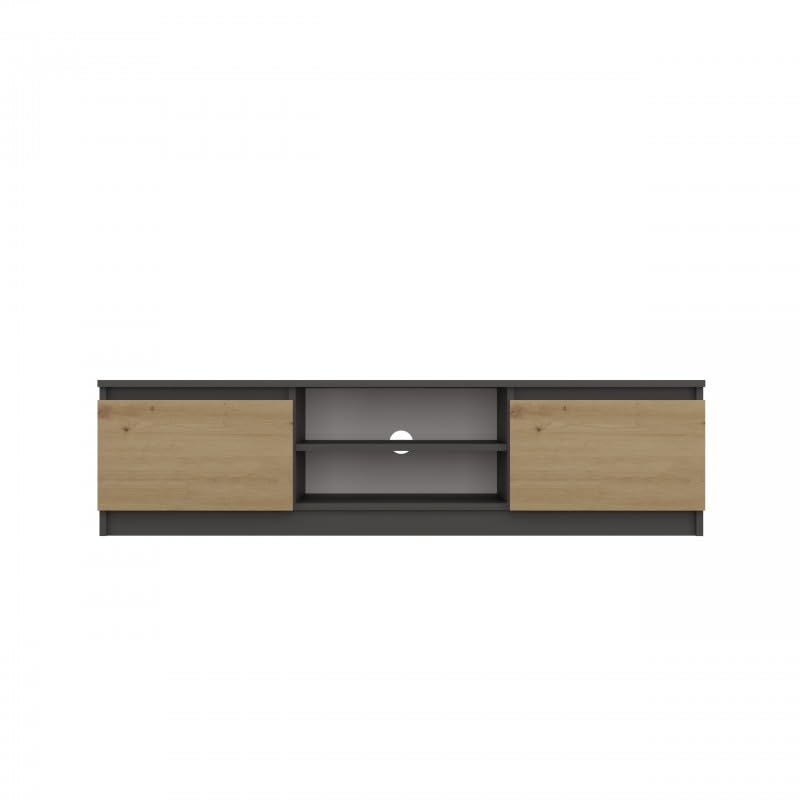 CDF TV Schrank Lowboard mit 2 Türen 2 Regale TV Board Fernsehschrank 140 cm lang Fernsehtisch für Fernseher Sideboard TV-Tisch Wohnzimmer Schlafzimmer Kabelöffnung Anthrazit/Eiche Artisan 40x140x36 cm