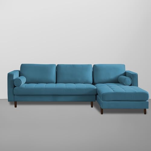 Image of Lezra RHS 4 Seater L Shape Sofa Set with Center Table for Living Room (Turquise Fabric) Premium Fabric Sofa