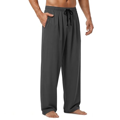 EPOPLAR Mens Pajama Pants - Moisture Wicking Bamboo Viscose Cotton Soft Cooling Sleep Bottoms Breathable PJs for Home & Lounge(Dark Grey L)