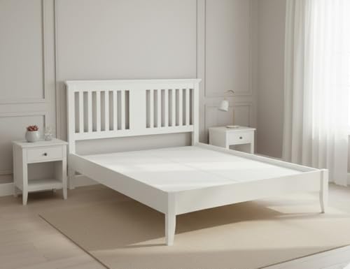 Image of APRODZ Solid Wood Parma Queen Size Bed - Elegant and Stylish Bedroom Furniture Without Storage for a Modern Home (White Finish)