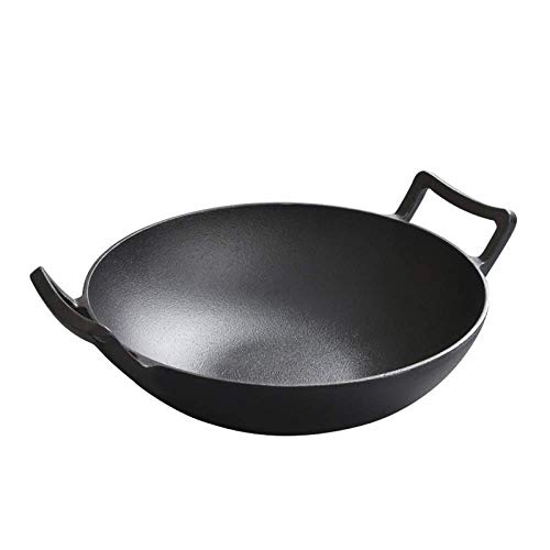 Cast Iron Wok Pan Wok Double Ear Non-Stick Pan Thickened Old-Fashioned Cast Iron Gas Cooker Universal Flat Household Uncoated,36cm