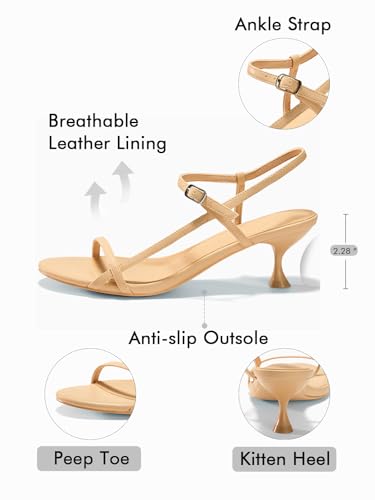 Image of Coutgo Womens Strappy Heeled Sandals Kitten Low Heel Open Toe Ankle Strap Party Wedding Dress Shoes
