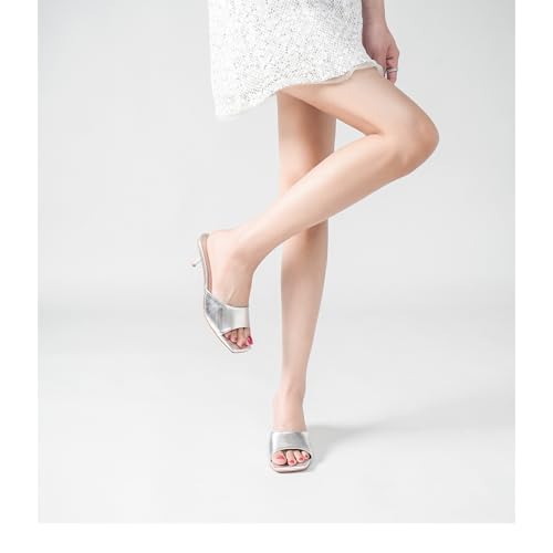 Image of LULLASONG Women's Kitten Heels Sandals Low Heels Slip On Slides 2 Inch Heeled Square Open Toe Sandals for Women