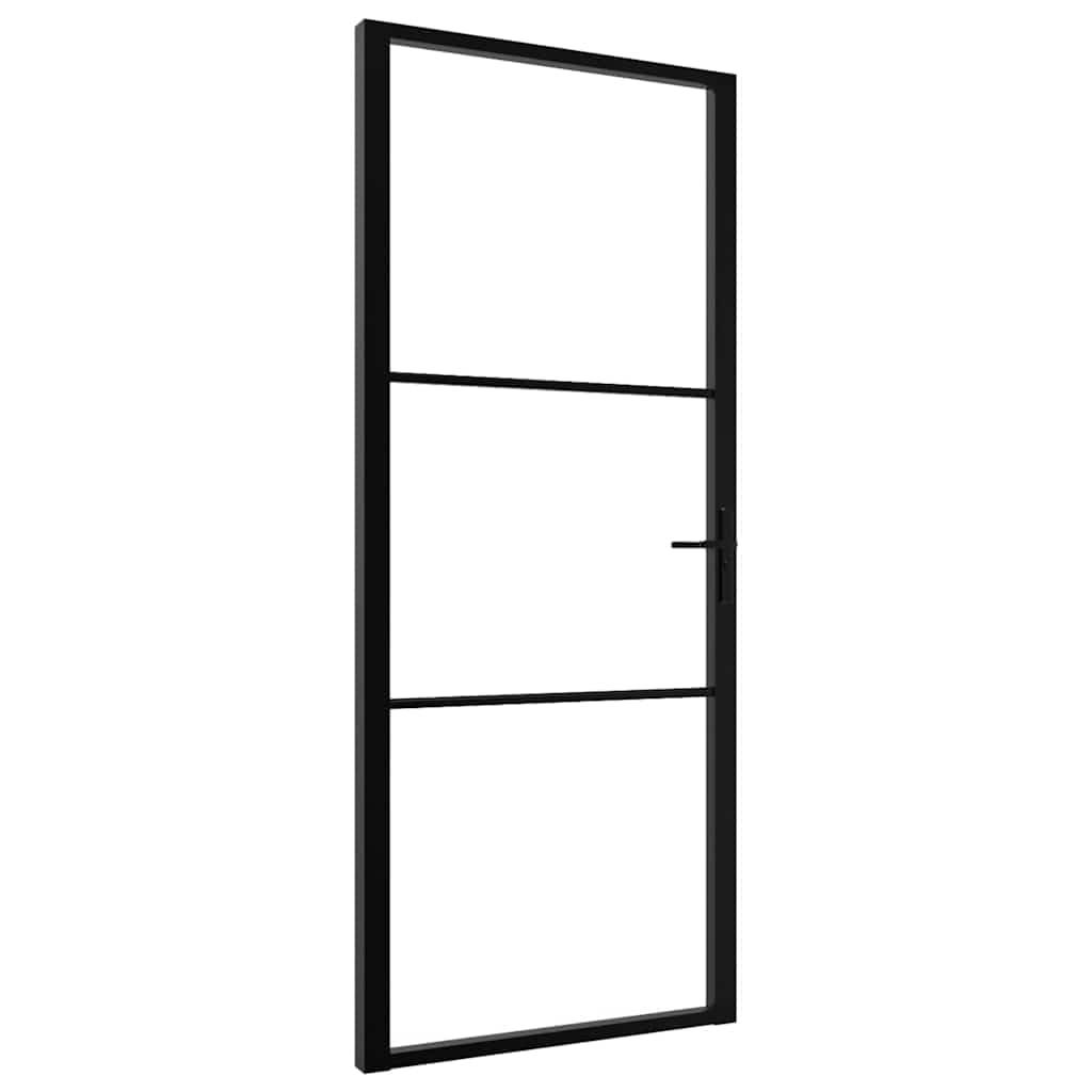 vidaXL Porte Intérieure Porte Vitrée Poignée en Alliage d'Aluminium Serrure en Fer Salon Maison Verre ESG et Aluminium 93x201,5 cm Noir