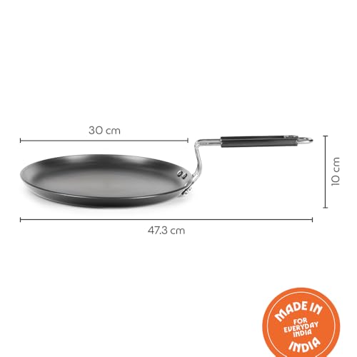 Image of Borosil 30 cm Hard Anodized Flat Tawa | Aluminium Grade 3003 | Glossy Exterior & Matt Interior | Even Heat Distribution | Easy to Clean | 5 Years Warranty