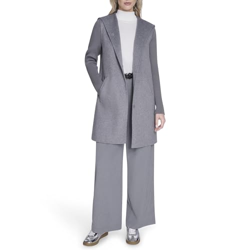 Image of Kenneth Cole Women's Hooded Double Face Wool With Hidden Snap Closure and Rib Knit Sleeve Coat