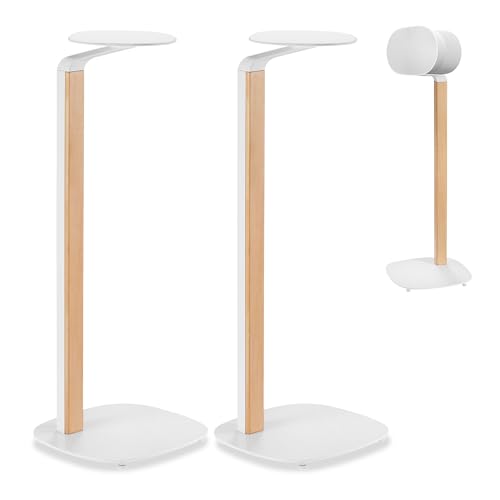 ynVISION.DESIGN Universal Wood & Metal Speaker Stands Pair – 30.75" Floor Standing for Bookshelf & Compact Speakers | 22 lb Capacity | Cable Management (White and Beech, Universal Speaker Stand)