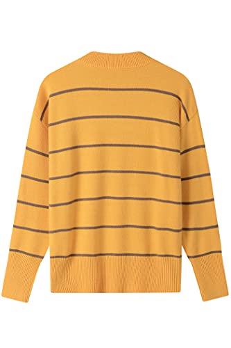 Image of Women's Sweaters Casual Long Sleeve Mock Neck Drop Shoulder Tunic Striped Pullover Knit Sweater Tops