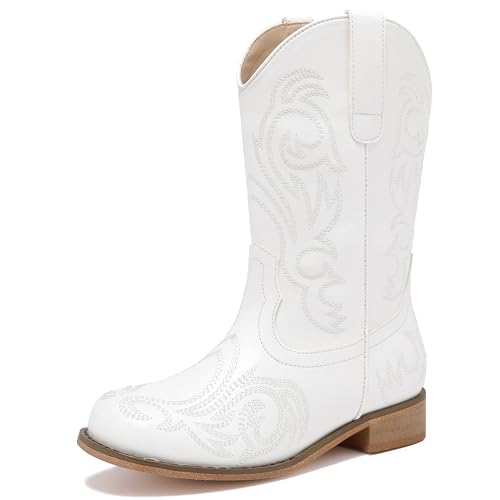 Cowboy Boots for Girls Boys Kids Cowgirl Riding Boots Square Toe Western Embroidery Mid-Calf Birthday Party Toddler Big Kid