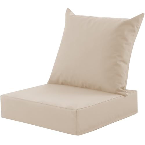 Image of Outdoor Deep Seat Cushion Set, 24x24 Inch Water-Resistant & Fade-Resistant Outdoor Chair Cushions, Patio Furniture Cushions with Removable Cover for Patio Chair, Sofa, Beige (Set of 1)
