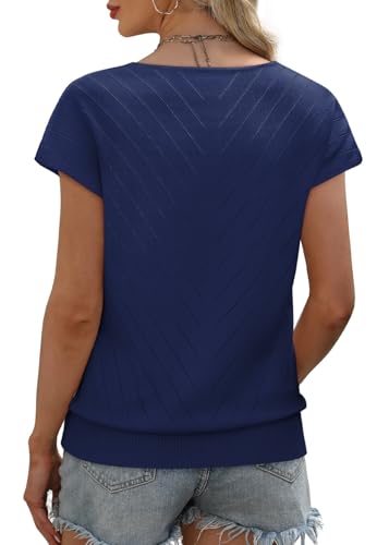 Image of WIHOLL Short Sleeve Sweater for Women V Neck Trendy Summer Tops 2026 Beach Vacation Clothes Travel Business Casual Outfits