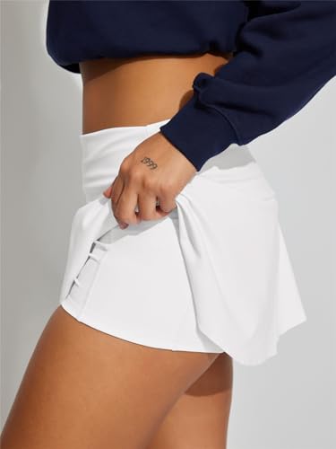 Hafailia Skorts for Women with Pockets Casual Fold Over Low Waist Pleated Tennis Athletic Mini Skirts with Shorts Underneath3