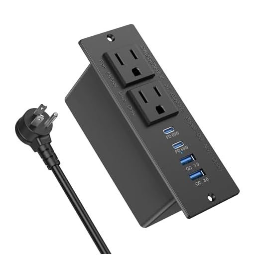 Conference Recessed Power Strip USB C Fast Charging,Furniture Recessed Outlet,Table Power Strip,Flush Mount for Side Table (Black, 65W USB-C Ports)