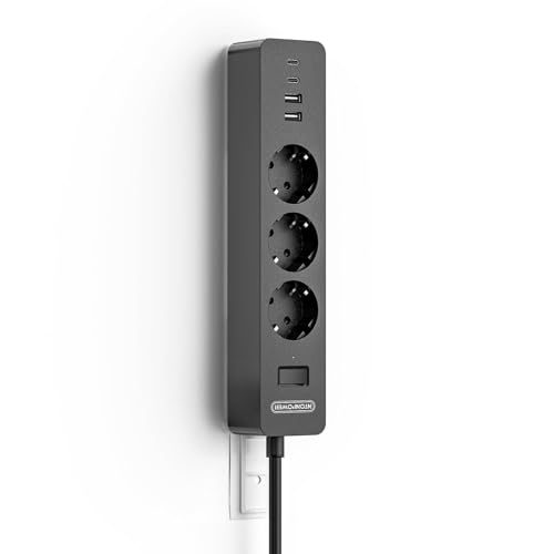 Ntonpower 3 m power strip with USB, multiple socket, surge protection, wall mounting - use adhesive, long extension cable, child safety