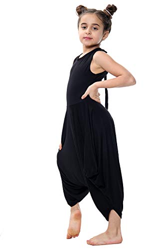 Loxdonz Girl's Sleeveless Jumpsuit Kids Casual Stretchy Romper Long Dresses 5-13 Years (5-6 Years, Black) #TOP5