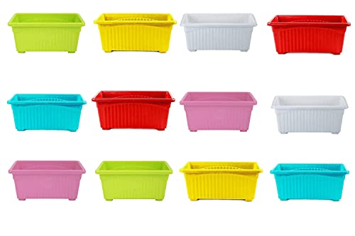 Image of Bianco Rectangular Plastic Pots for Plants, Jupiter Flower Pots for Home, Window Display, Garden (35 x 18.5 x 15 cm) (Multicolor) (Pack of 12)
