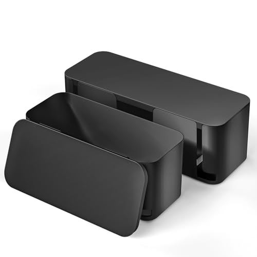 YECAYE 2 Pack Cable Management Box, Pet Friendly Cable Box Organizer for Home & Office, Child-Proof Floor Cord Cover, Cord Management and Cord Hider, Black