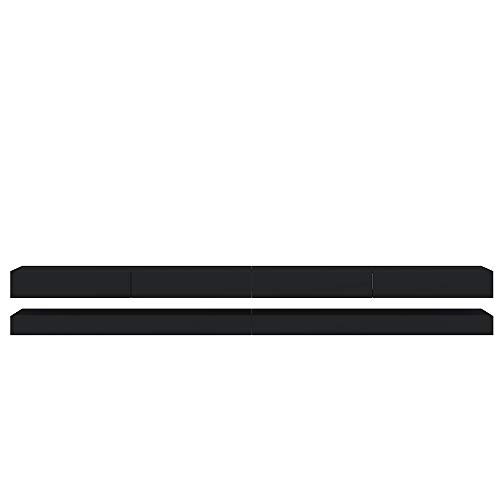 Aviator - Mesa Flotante para TV/Mueble TV Colgante/Unidad de Pared para TV (2X 140 cm, Negro Mate/Frentes Negros en Brillo)