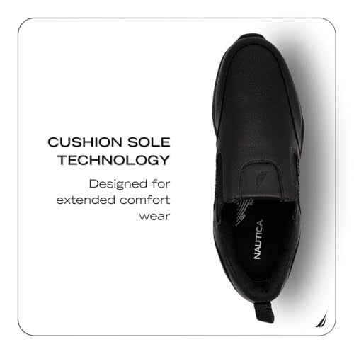 Image of Nautica Black Non Slip Slip On /Lace-Up Work Shoes, Safety Water Resistant Chef Kitchen Trabajo Zapatos Restaurant or Food Service Sneakers - Comfortable and Lightweight for Men and Women