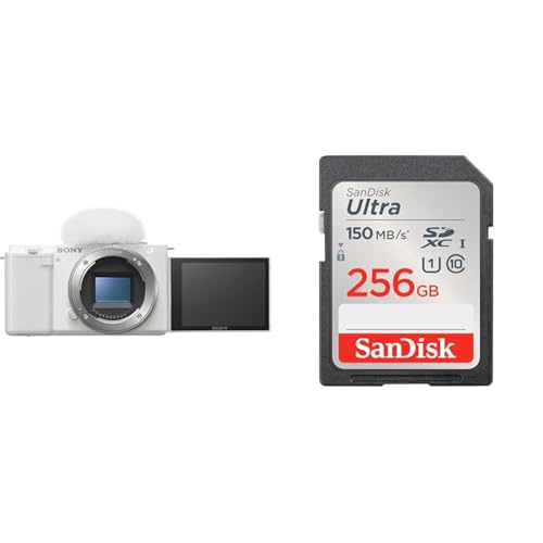 SONY(ソニー) Vlog用カメラ レンズ交換式VLOGCAM APS-C ミラーレス一眼カメラ ZV-E10 ボディ(レンズなし) ウィンドスクリーン付属 ホワイト ZV-E10 W + 【 サンディスク 正規品 】 SanDisk SDカード 256GB SDXC Class10 UHS-I 読取り最大150MB/sUltra SDSDUNC-256G-GH3NN 新パッケージ