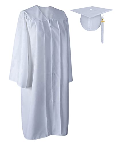 Tnghui Unisex Matte Graduation Gown Cap 2022 Year Charm for High School Rich in Color White