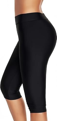 NEW-YIJUNSHUN Women's UV Protection Knee-Length Swim Shorts, Plus Size, Black - Image 7