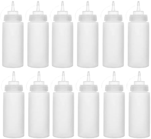 12 Pcs 16oz Plastic Squeeze Condiment Bottles with Tip Cap Clear Squeeze Bottles No Leak Sauce Squeeze Bottle for Ketchup,BBQ,Sauces,Syrup,Condiments,Dressings,Arts&Crafts(Bulk Translucent BPA Free)