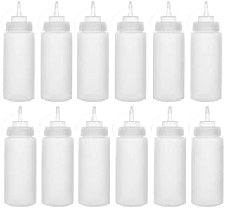 12 Pcs 16oz Plastic Squeeze Condiment Bottles with Tip Cap Clear Squeeze Bottles No Leak Sauce Squeeze Bottle for Ketchup,BBQ,Sauces,Syrup,Condiments,Dressings,Arts&Crafts(Bulk Translucent BPA Free)