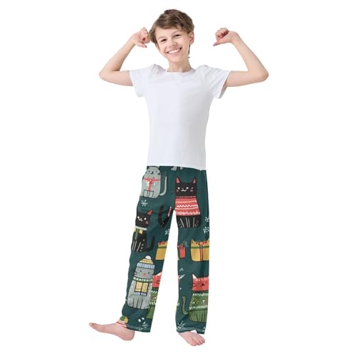 Cat Snowflake Boys Long Pants Soft Trousers Elastic Waist Kids Lounge Bottoms with Pockets S-XL3