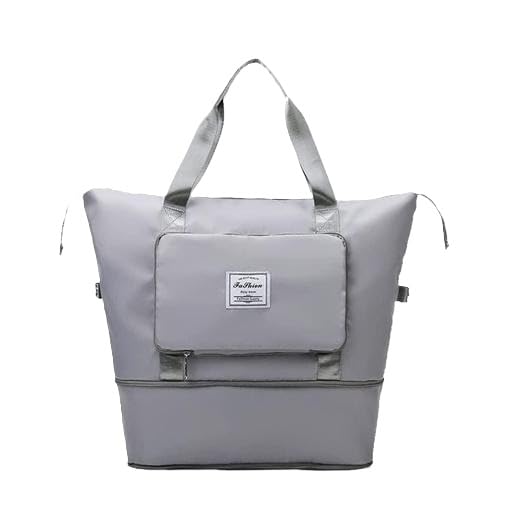 Foldable Travel Duffle Bag Large Capacity Expandable Waterproof Oxford Fabric Multi Pocket Luggage Bag Grey Free Size-image-18