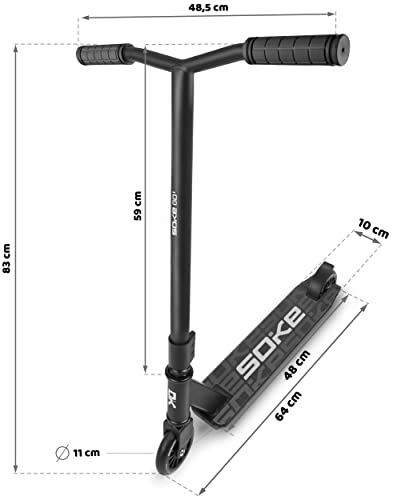SOKE Stunt Scooter GO! Kick-Scooter mit ABEC 9 Kugellager Tretroller Trick Roller für Erwachsene und Kinder Zweirad Freestyle Cityroller | 2 Räder | Tragkraft 100kg (Schwarz)