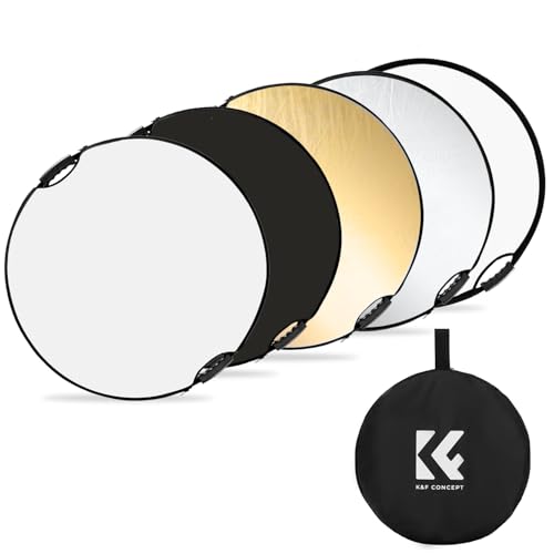 K&F CONCEPT 43(110cm) Light Reflector with Grips, 5-in-1 Photography Diffuser Collapsible Portable for Studio and Outdoor Lighting Gold Silver White Black Translucent