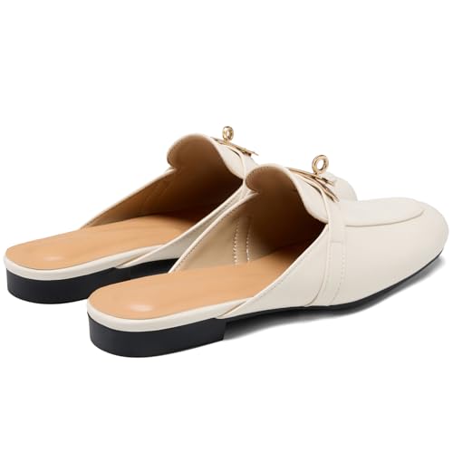 Image of Design Mules for Women, Almond Toe Slip-On Flats, Backless Loafers with Matal Buckle, Comfort Casual & Dressy Shoes