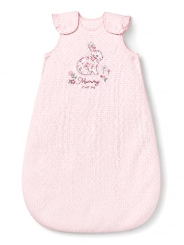 Image of TuddyBuddy Baby Cotton Wearable Quilted Sleeping Bag Blanket 1.5 Tog with 1 Way Zipper Closure | Ideal for Babies & Kids Hypoallergenic Fabrics | (Bunny Patch - Pink Polka, 18-24 Months)